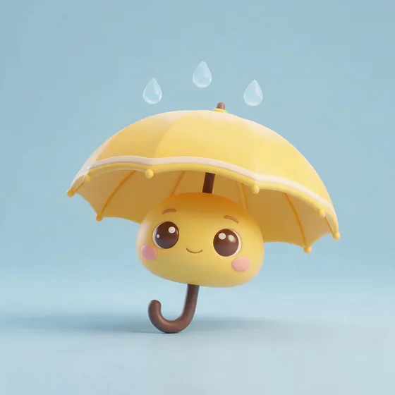 Brolly, a cute sunshine-yellow umbrella character with the canopy as a wide hat, mascot for a insurance broker
