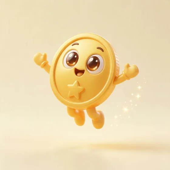 Centavo, a cute shiny golden coin character with a star emboss on his chest, mascot for a fintech app