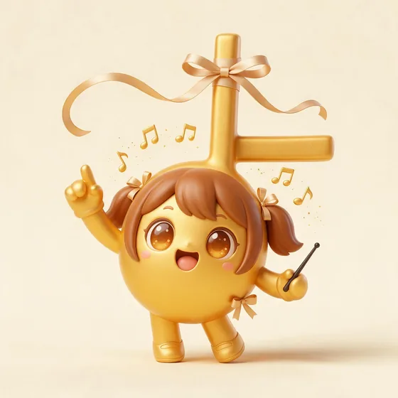 Melody, a cute golden eighth-note character with the note head as her round body, mascot for a music school