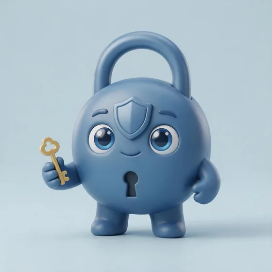 Paddy, a cute rounded steel-blue padlock character with a shackle worn like a backpack handle, mascot for a cybersecurity