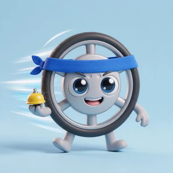 Pedal, a cute round bicycle-wheel character with a speedline blur, mascot for a spin studio
